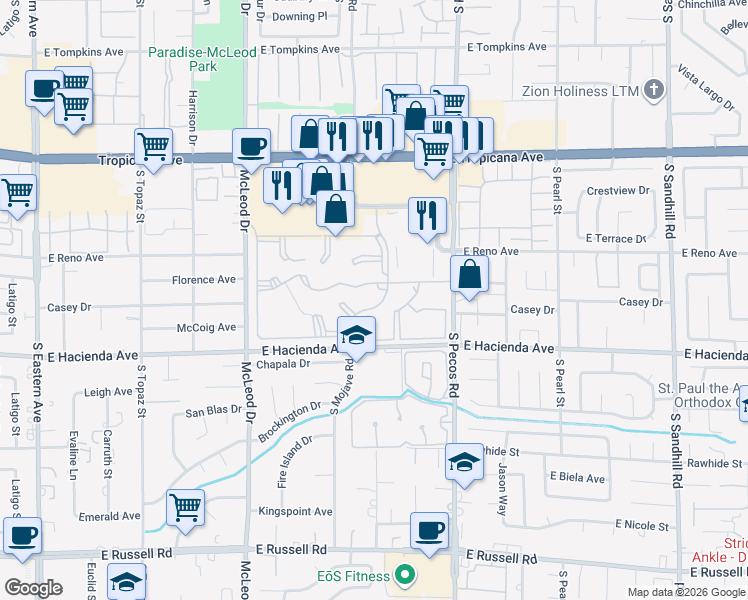map of restaurants, bars, coffee shops, grocery stores, and more near 5211 Caspian Springs Drive in Las Vegas