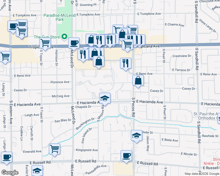 map of restaurants, bars, coffee shops, grocery stores, and more near 3267 Casey Drive in Las Vegas