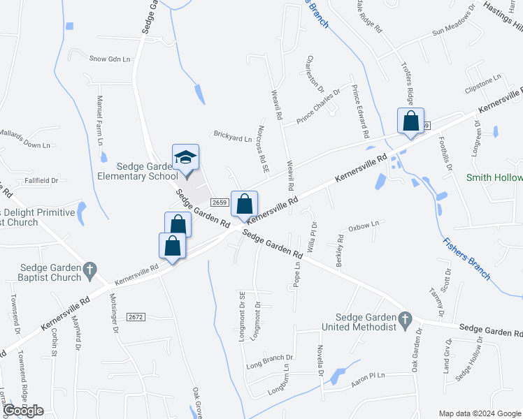 map of restaurants, bars, coffee shops, grocery stores, and more near 4413 Kernersville Road in Kernersville