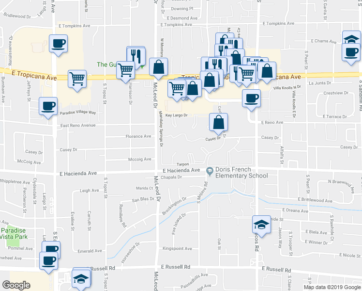 map of restaurants, bars, coffee shops, grocery stores, and more near 3152 Tarpon in Las Vegas