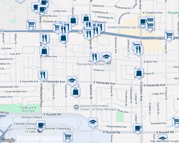 map of restaurants, bars, coffee shops, grocery stores, and more near 1784 Mapleton Lane in Las Vegas