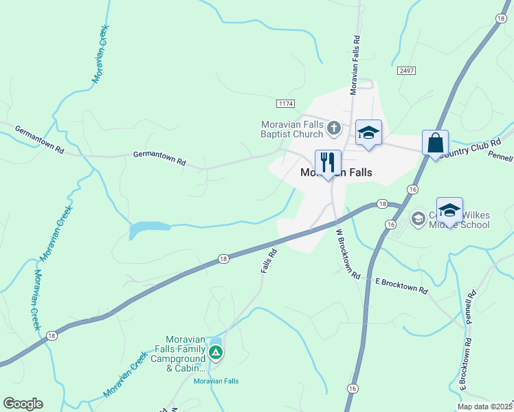 map of restaurants, bars, coffee shops, grocery stores, and more near 305 Maplewood Lane in Moravian Falls