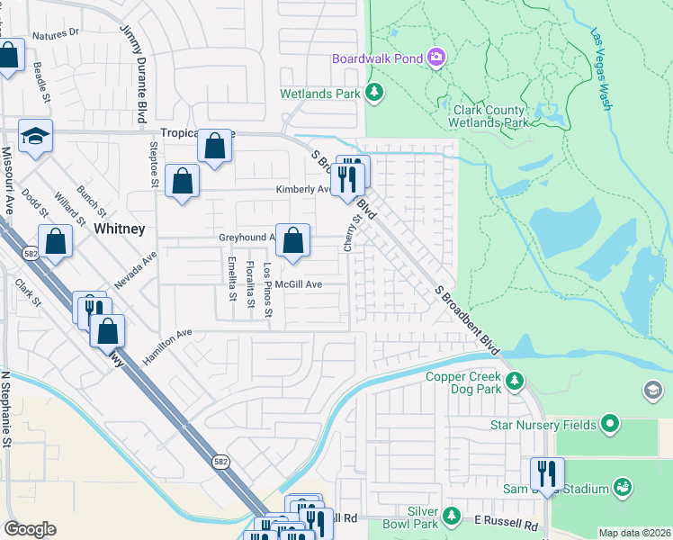 map of restaurants, bars, coffee shops, grocery stores, and more near 6526 Ness Gardens Court in Las Vegas