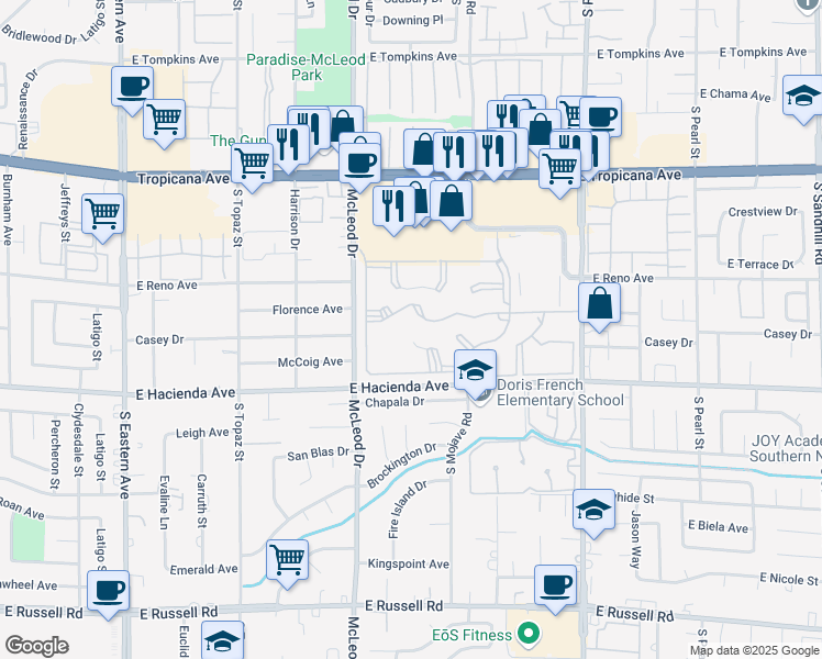 map of restaurants, bars, coffee shops, grocery stores, and more near 3083 Casey Drive in Las Vegas