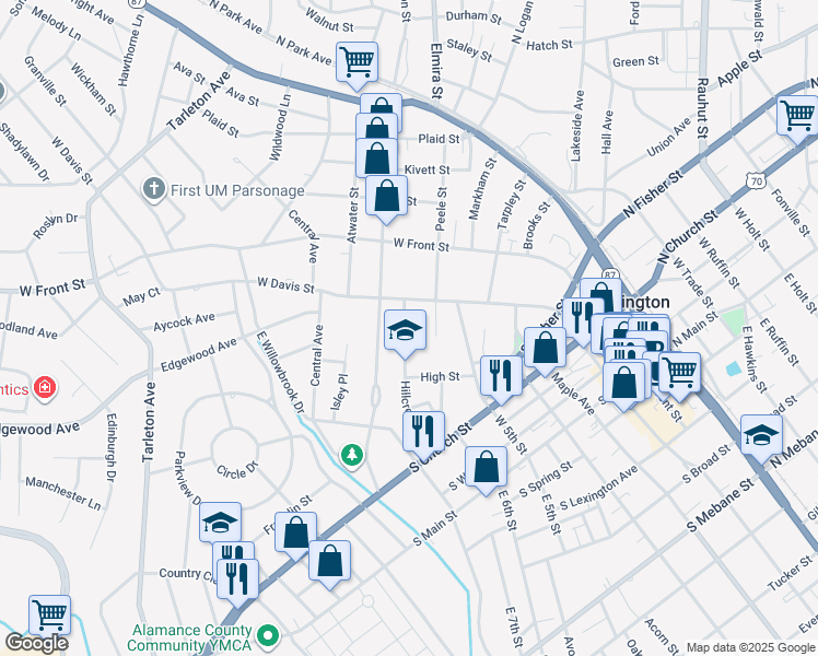 map of restaurants, bars, coffee shops, grocery stores, and more near 529 Hillcrest Avenue in Burlington