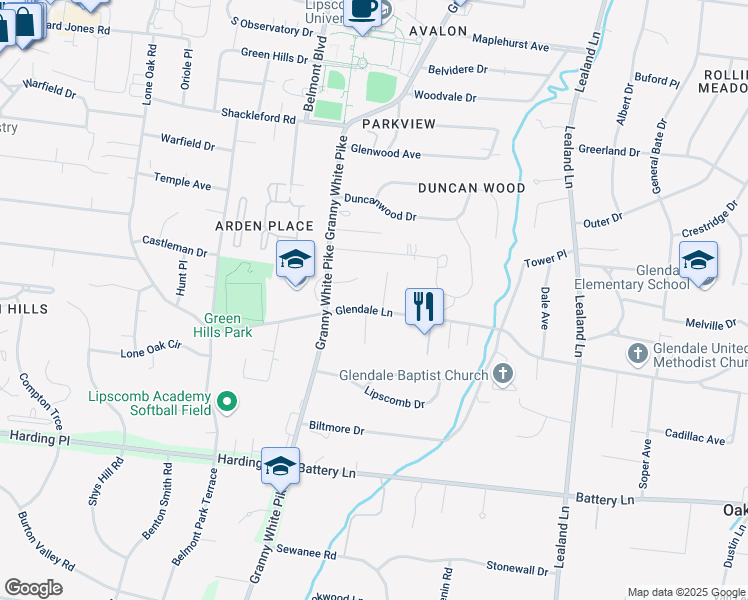 map of restaurants, bars, coffee shops, grocery stores, and more near 4413 Farriswood Drive in Nashville