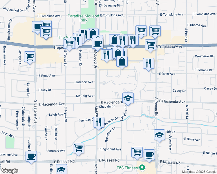 map of restaurants, bars, coffee shops, grocery stores, and more near 3060 Tarpon in Las Vegas