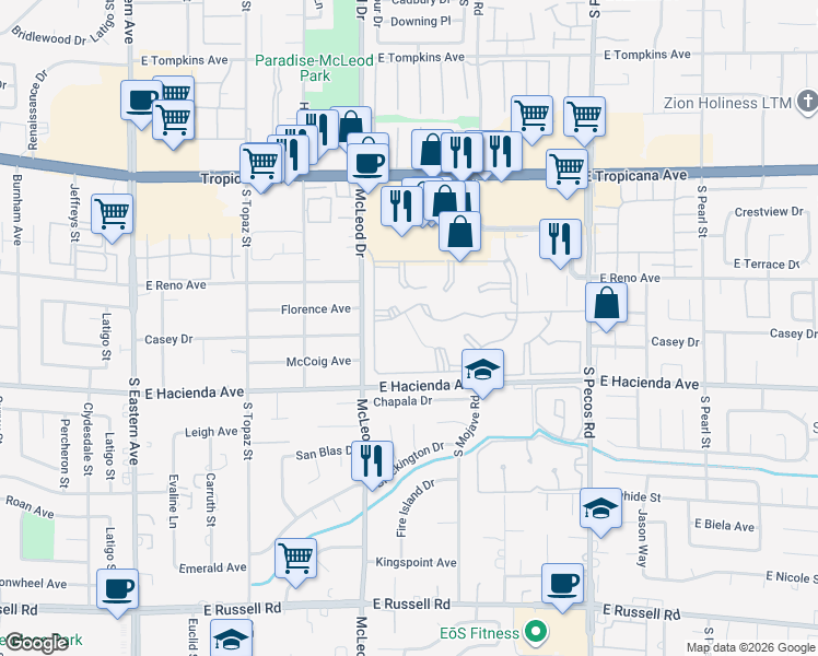 map of restaurants, bars, coffee shops, grocery stores, and more near 3050 Tarpon in Las Vegas