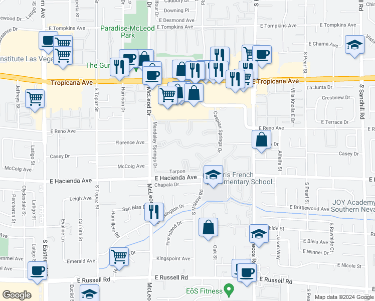 map of restaurants, bars, coffee shops, grocery stores, and more near 3101 Casey Drive in Las Vegas