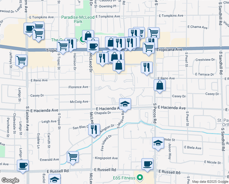 map of restaurants, bars, coffee shops, grocery stores, and more near 3101 Casey Drive in Las Vegas