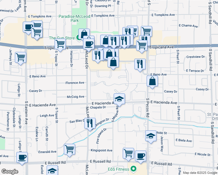 map of restaurants, bars, coffee shops, grocery stores, and more near 3152 Tarpon in Las Vegas