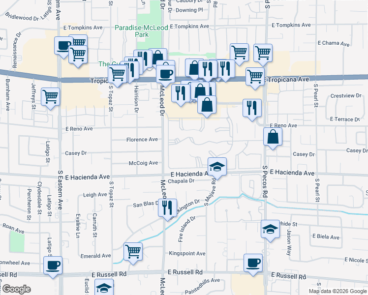 map of restaurants, bars, coffee shops, grocery stores, and more near 3050 Tarpon in Las Vegas