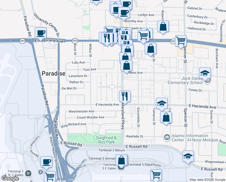 map of restaurants, bars, coffee shops, grocery stores, and more near 5225 Golden Lane in Las Vegas
