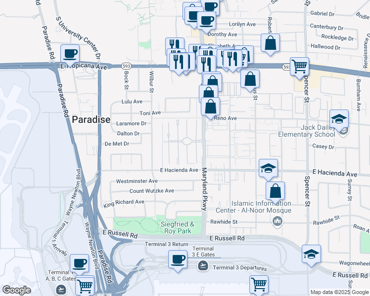 map of restaurants, bars, coffee shops, grocery stores, and more near 5225 Golden Lane in Las Vegas