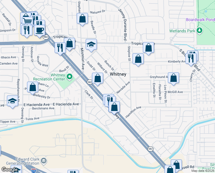 map of restaurants, bars, coffee shops, grocery stores, and more near 5925 Dodd Street in Las Vegas