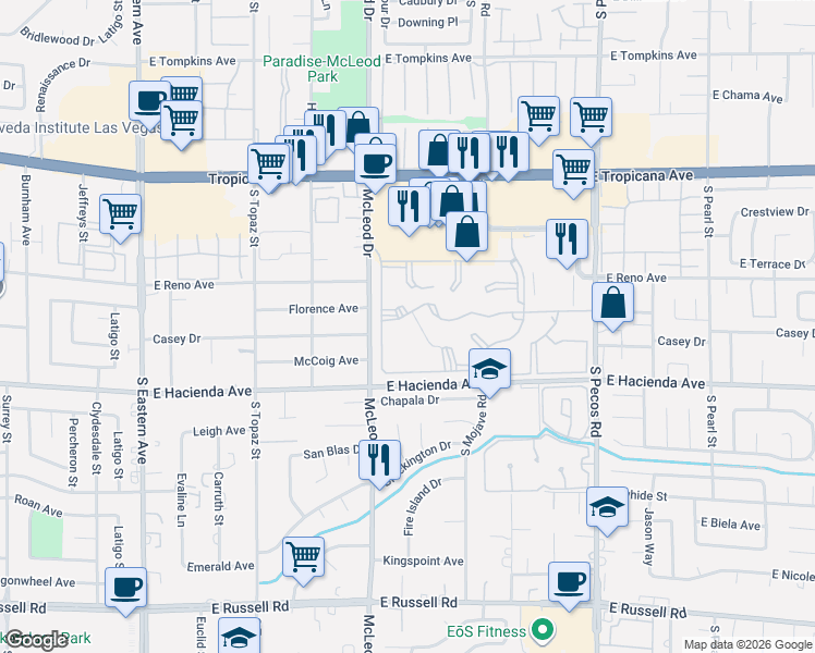 map of restaurants, bars, coffee shops, grocery stores, and more near 3050 Tarpon in Las Vegas
