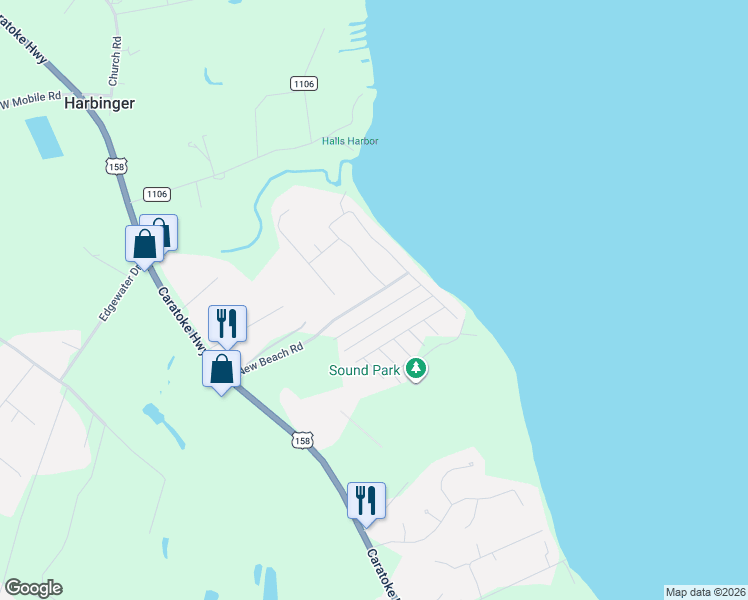 map of restaurants, bars, coffee shops, grocery stores, and more near 139 Oakwood Trail in Currituck