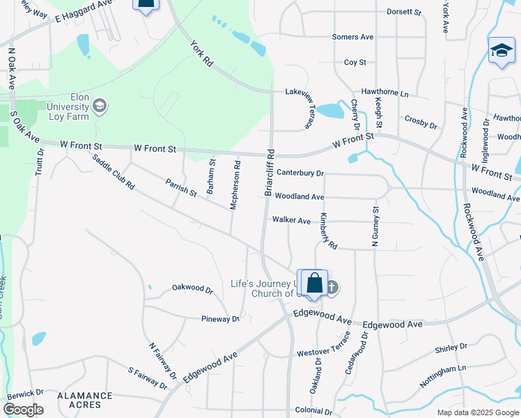 map of restaurants, bars, coffee shops, grocery stores, and more near 1038 Briarcliff Road in Burlington
