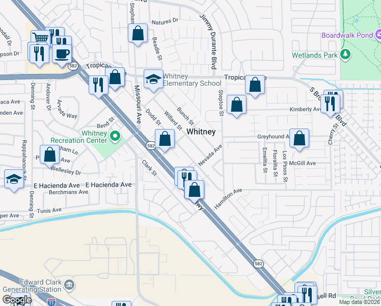 map of restaurants, bars, coffee shops, grocery stores, and more near 5930 Dodd Street in Las Vegas