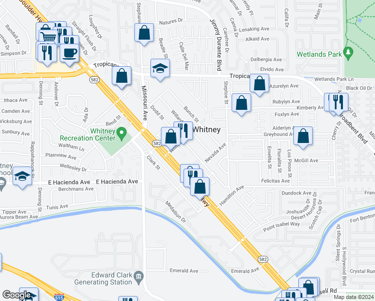 map of restaurants, bars, coffee shops, grocery stores, and more near 5925 Dodd Street in Las Vegas