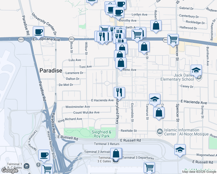 map of restaurants, bars, coffee shops, grocery stores, and more near 5196 Golden Lane in Las Vegas
