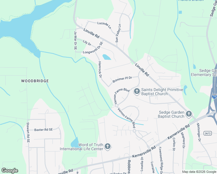 map of restaurants, bars, coffee shops, grocery stores, and more near 4506 Brimmer Place Drive Southeast in Kernersville