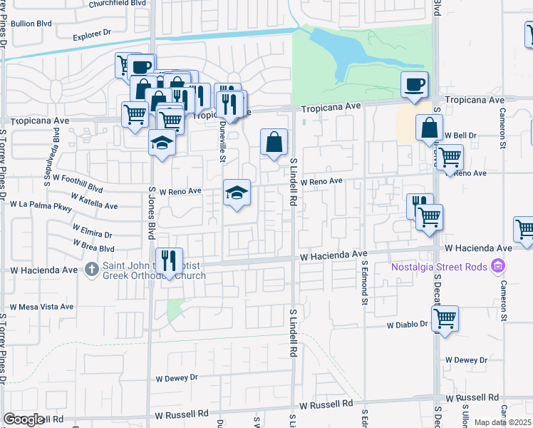 map of restaurants, bars, coffee shops, grocery stores, and more near 5621 Lago Court in Las Vegas