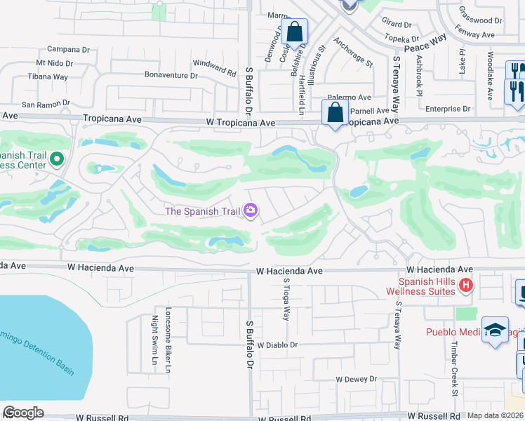 map of restaurants, bars, coffee shops, grocery stores, and more near 5083 Southern Hills Lane in Las Vegas