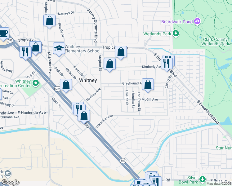 map of restaurants, bars, coffee shops, grocery stores, and more near 6237 Clackamas Court in Las Vegas