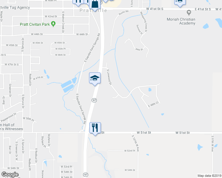 map of restaurants, bars, coffee shops, grocery stores, and more near 4706 South Linwood Drive in Sand Springs