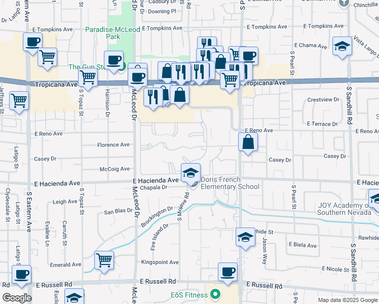 map of restaurants, bars, coffee shops, grocery stores, and more near 3155 Casey Drive in Las Vegas