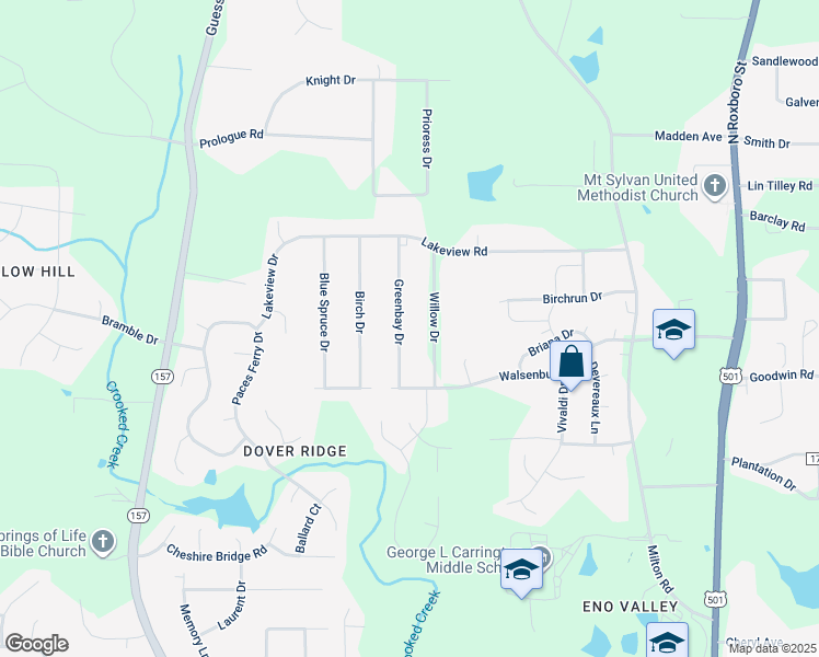 map of restaurants, bars, coffee shops, grocery stores, and more near 5626 Greenbay Drive in Durham