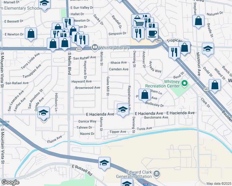 map of restaurants, bars, coffee shops, grocery stores, and more near 5280 Plainview Avenue in Las Vegas
