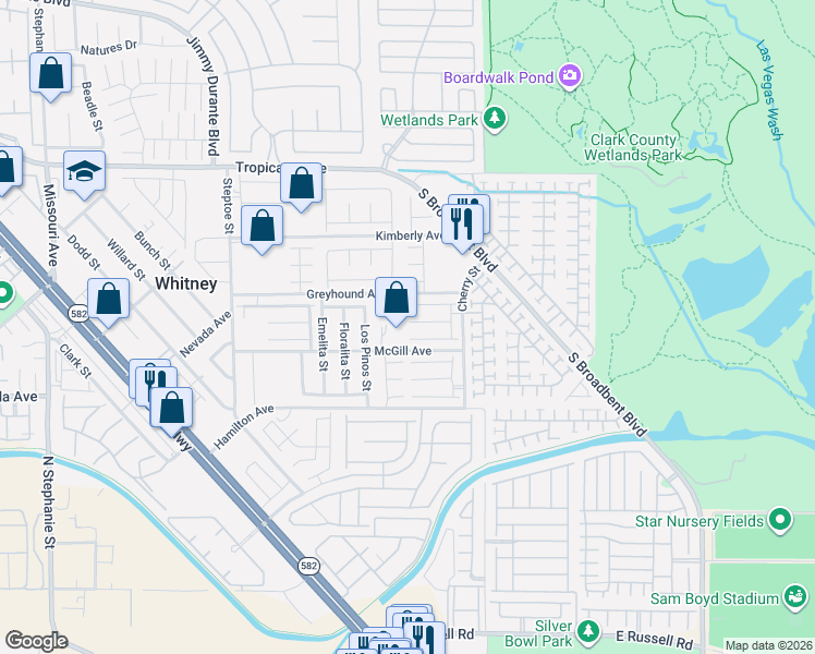 map of restaurants, bars, coffee shops, grocery stores, and more near 6455 Belgrave Hall Lane in Las Vegas