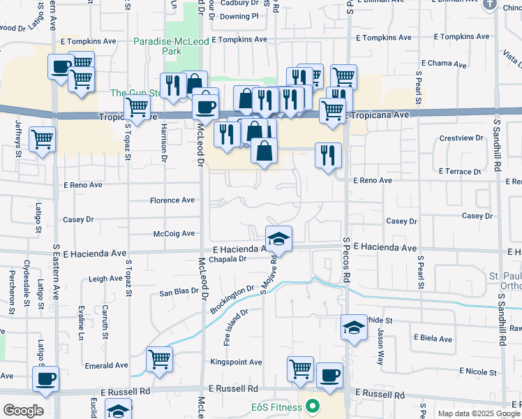 map of restaurants, bars, coffee shops, grocery stores, and more near 3147 Key Largo Drive in Las Vegas