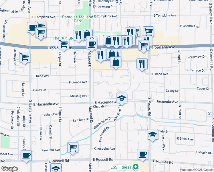map of restaurants, bars, coffee shops, grocery stores, and more near 3147 Key Largo Drive in Las Vegas