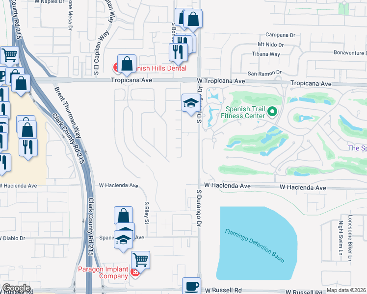 map of restaurants, bars, coffee shops, grocery stores, and more near 8670 Florisse Court in Las Vegas
