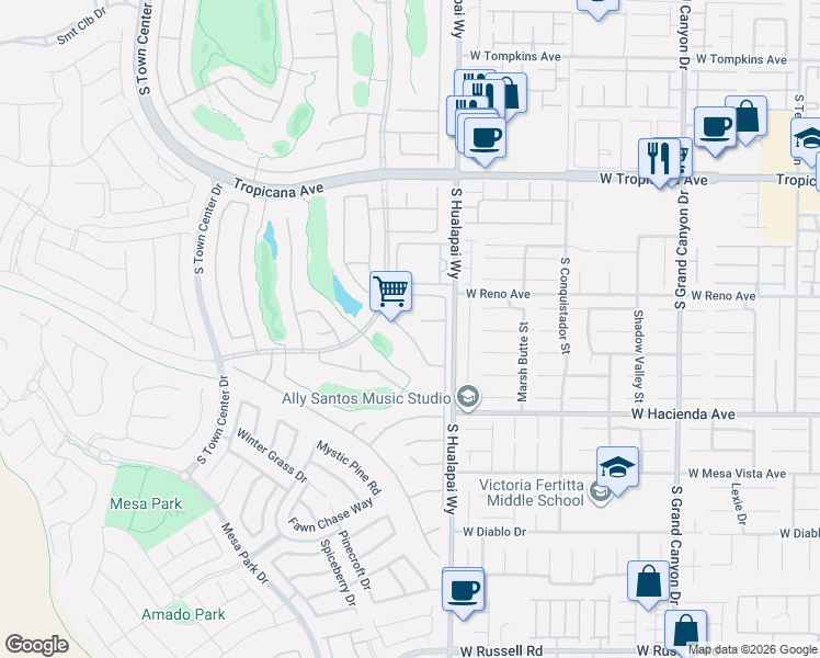 map of restaurants, bars, coffee shops, grocery stores, and more near 5110 SILENZIO Street in Las Vegas