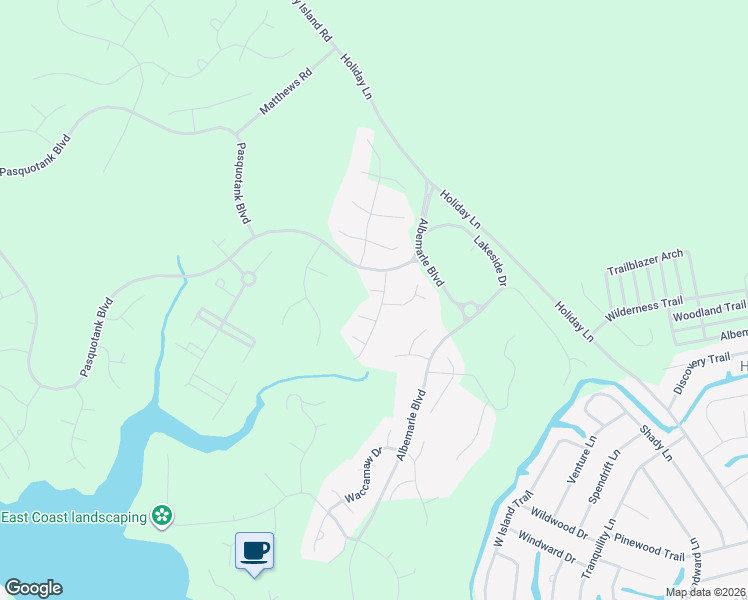 map of restaurants, bars, coffee shops, grocery stores, and more near 121-133 Pasquotank Blvd in Hertford