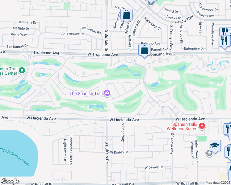 map of restaurants, bars, coffee shops, grocery stores, and more near 5133 Southern Hills Lane in Las Vegas