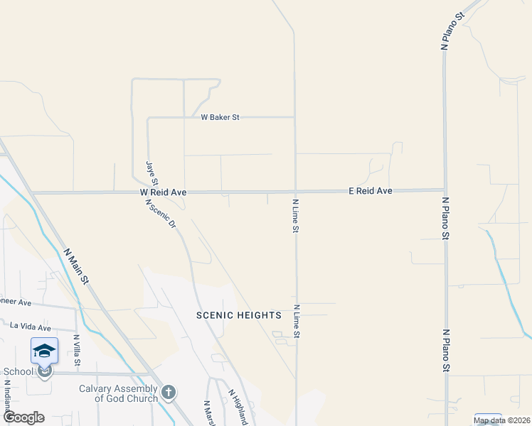 map of restaurants, bars, coffee shops, grocery stores, and more near 141 West Reid Avenue in Porterville