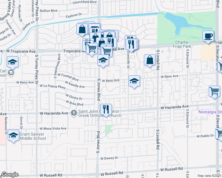 map of restaurants, bars, coffee shops, grocery stores, and more near 5158 South Jones Boulevard in Las Vegas