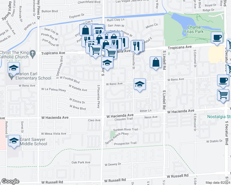 map of restaurants, bars, coffee shops, grocery stores, and more near 5158 South Jones Boulevard in Las Vegas