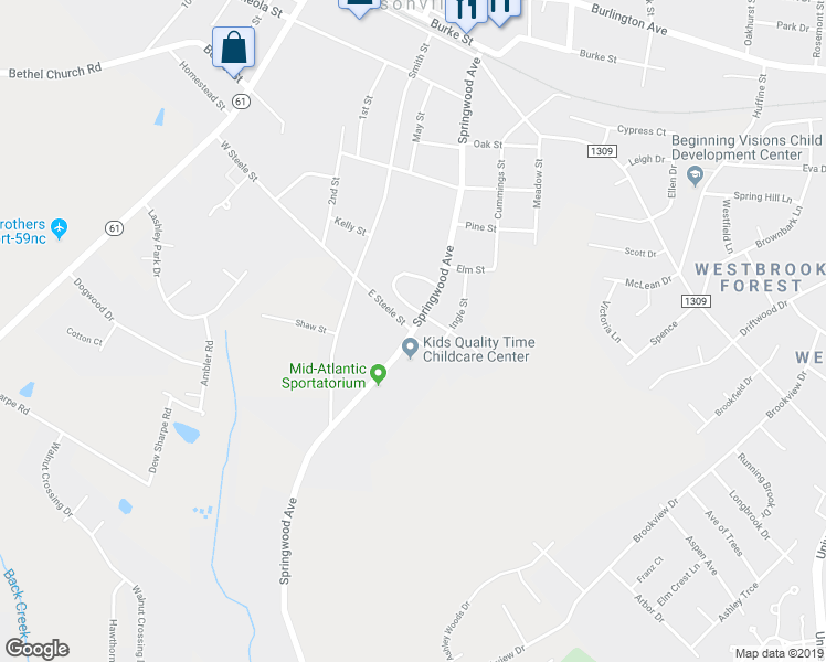 map of restaurants, bars, coffee shops, grocery stores, and more near 999 Springwood Avenue in Gibsonville