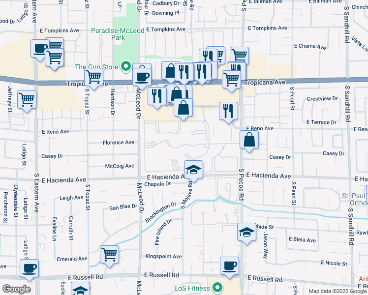 map of restaurants, bars, coffee shops, grocery stores, and more near 3125 Casey Drive in Las Vegas