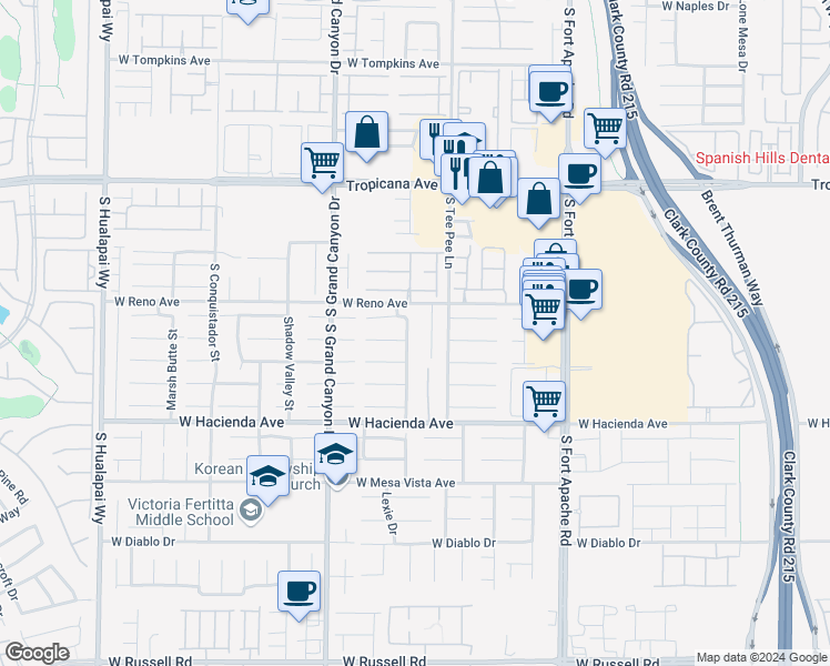 map of restaurants, bars, coffee shops, grocery stores, and more near 5148 Guardian Peak Street in Las Vegas