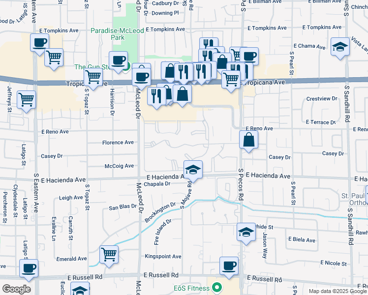 map of restaurants, bars, coffee shops, grocery stores, and more near 5121 Key Largo Drive in Las Vegas