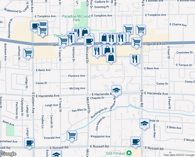 map of restaurants, bars, coffee shops, grocery stores, and more near 3044 Casey Drive in Las Vegas