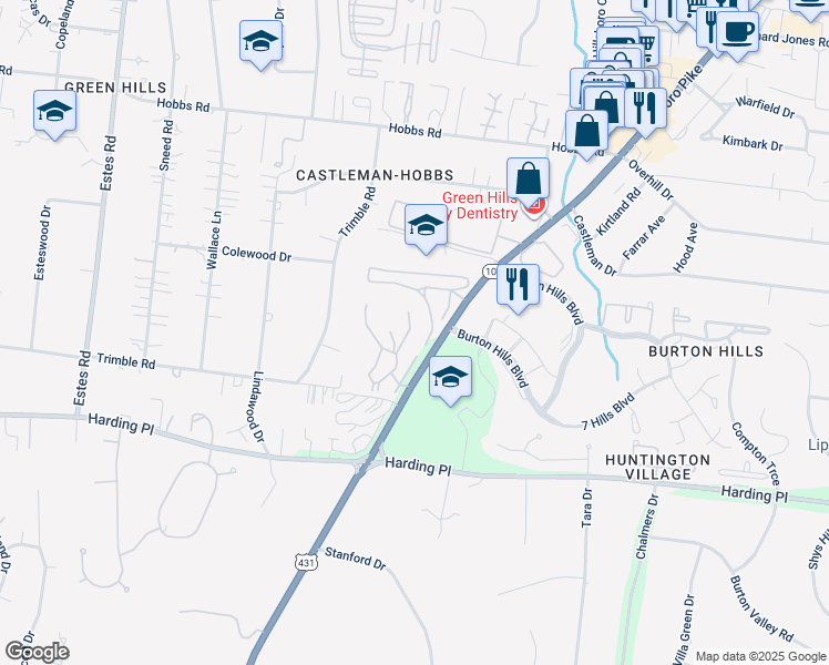 map of restaurants, bars, coffee shops, grocery stores, and more near 100 Jefferson Square in Nashville