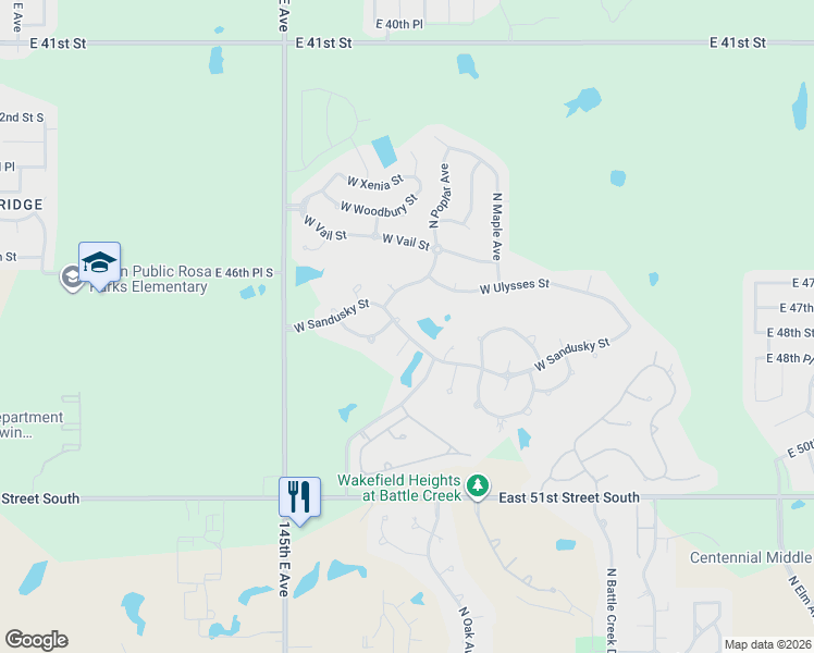 map of restaurants, bars, coffee shops, grocery stores, and more near 1816 East Sandusky Street in Broken Arrow